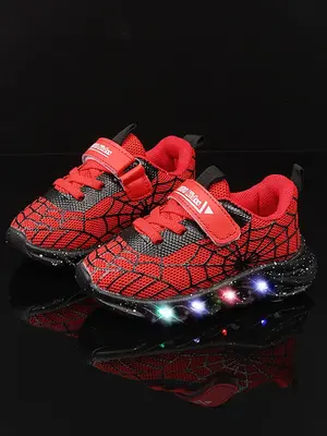 Boy's Fashionable Spider Web Design Sneakers, Casual Comfortable Breathable Sports Running Shoes, LED Light Up Shoes for Dail...
