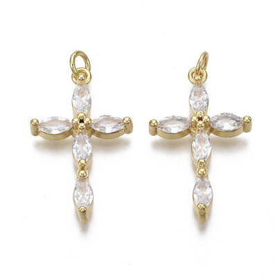 Brass Micro  Pave Clear Cubic Zirconia Pendants
