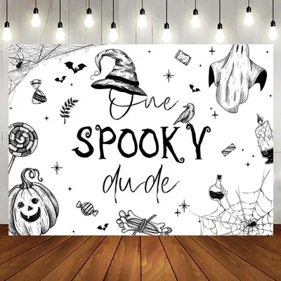 White Halloween One Spooky Dude Birthday Backdrop - Aperturee
