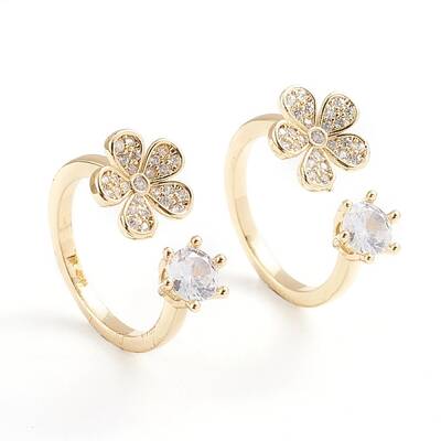 Adjustable Brass Micro Pave Clear Cubic Zirconia Cuff Rings