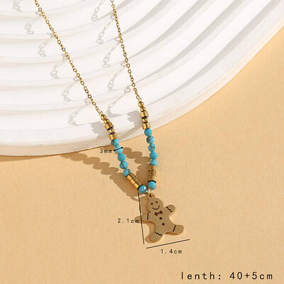 Vintage Christmas Stainless Steel & Synthetic Turquoise Pendant Necklaces for Women
