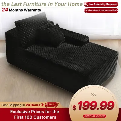 ăHot Sale&Free ShippingăCorner Sofa with Chaise, Black Corduroy Boneless Sofa Bed, Comfy Cloud Couch Sectional Couches fo...