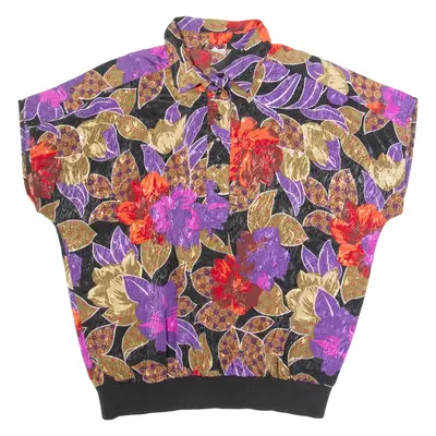 MD Shoulder Padded Womens Printed Shirt Purple Collared Floral L