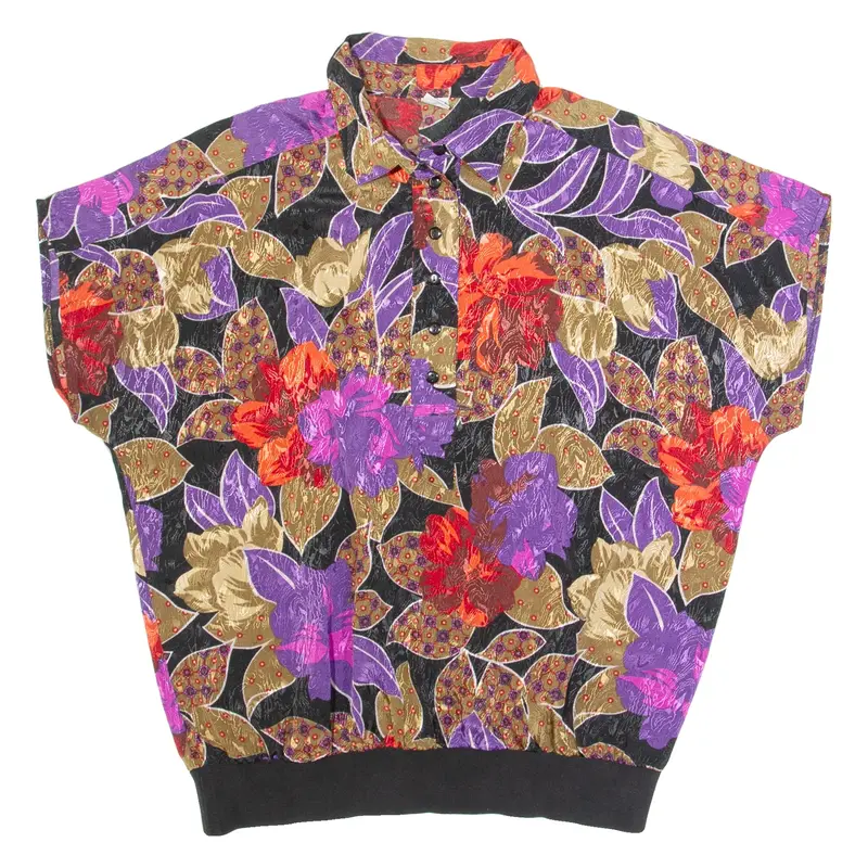 MD Shoulder Padded Womens Printed Shirt Purple Collared Floral L