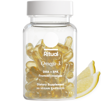 Ritual Vegan Omega-3, 500mg DHA & EPA in 2:1 Ratio, Brain & Heart Health Support, Citrus Infused, Minimal Burp-Back, 30-Day S...
