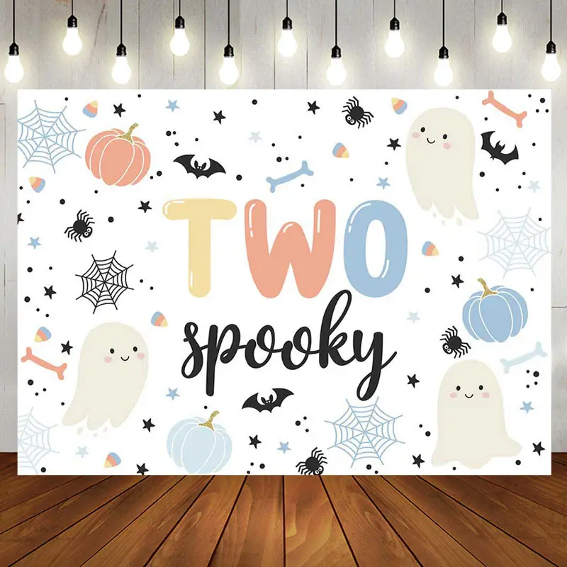 Cute Spooky Boo Halloween Boy 2nd Birthday Backdrop