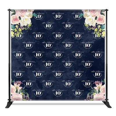Aperturee Blue Floral Wedding Custom Step And Repeat Banner, 4X8FT(1.2X2.5M), 42 USD, step and repeat backdrops, CF1_DZYM6M44...