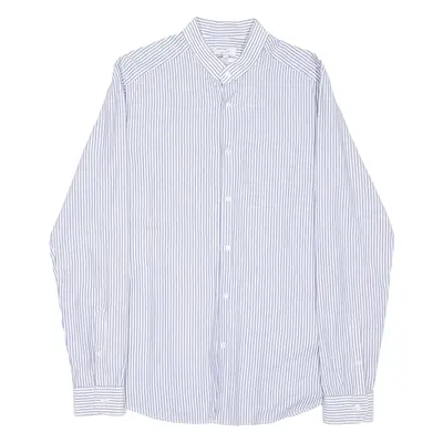 REISS Grandad Collar Slim Fit Mens Shirt Blue Striped Long Sleeve M