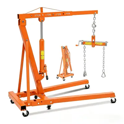 Garvee 2 Ton Hydraulic Engine Hoist with Lever Stabilizer, 4-Position Adjustable Boom, 360° Swivel Casters, High-Strength St...