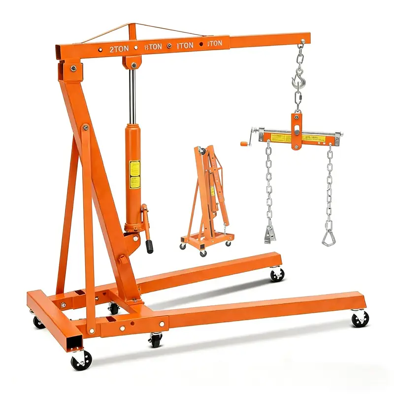 Garvee 2 Ton Hydraulic Engine Hoist with Lever Stabilizer, 4-Position Adjustable Boom, 360° Swivel Casters, High-Strength St...