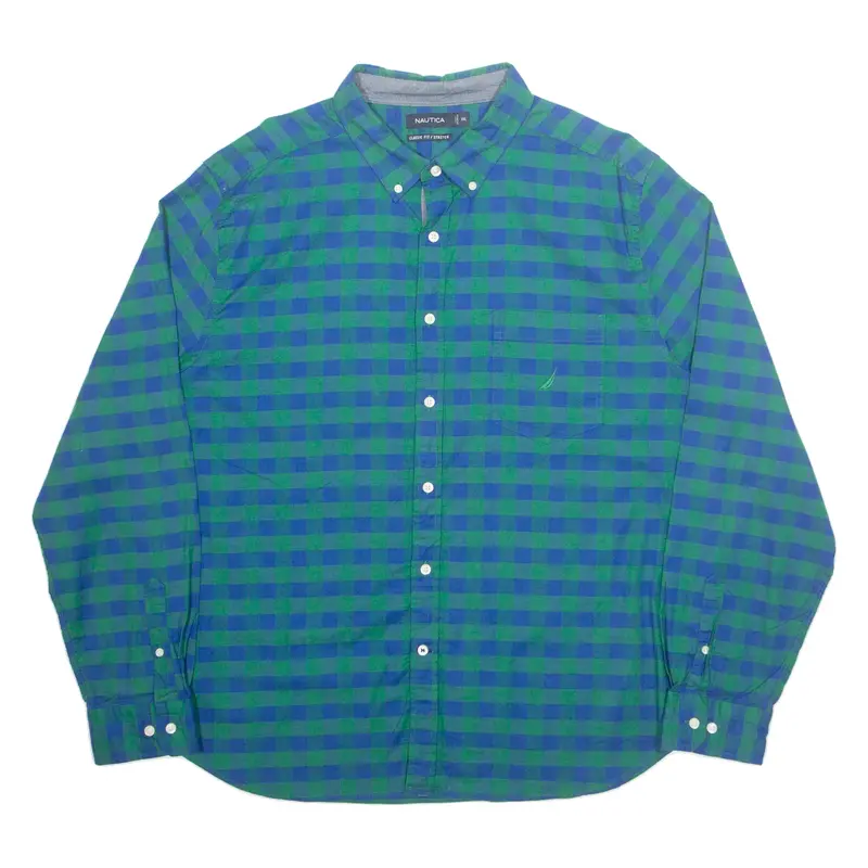 NAUTICA Stretch Mens Shirt Blue Check Long Sleeve 2XL