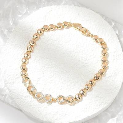 Brass Micro Pave Cubic Zirconia Link Chain Bracelets