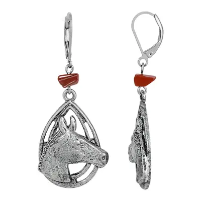 Pewter Brown Bead Horse Head Earrnig
