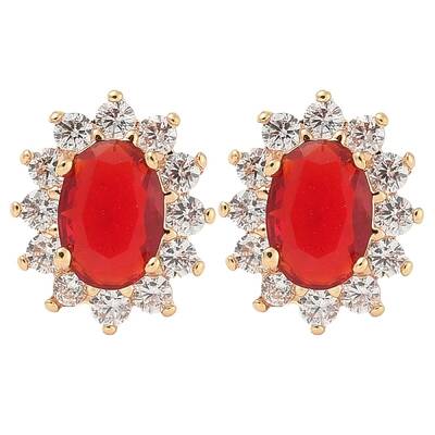 Rack Plating Brass Clear Cubic Zirconia & Glass Stud Earrings