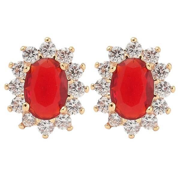 Rack Plating Brass Clear Cubic Zirconia & Glass Stud Earrings