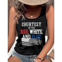 Women's Patriotic American Flag Print Tank Top - Sleeveless Round Neck Vest with \