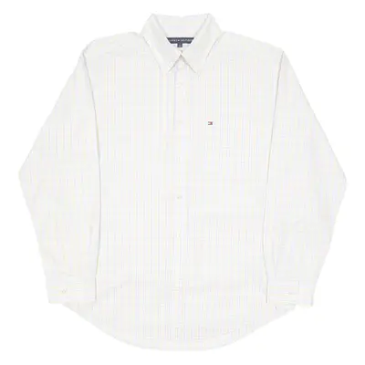 TOMMY HILFIGER Mens Shirt White Check Long Sleeve L