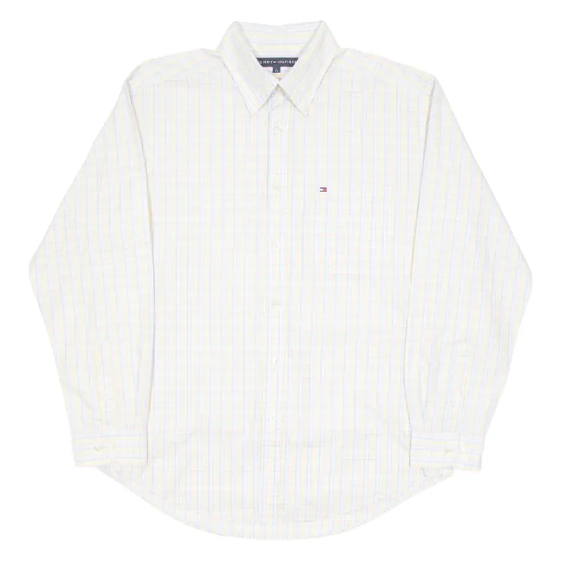 TOMMY HILFIGER Mens Shirt White Check Long Sleeve L