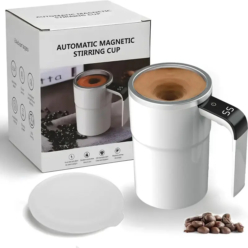 Electric Self-stirring Coffee Mug Magnetic Stirring Cup Rechargeable Automatic Mixing Cup w/LCD Thermometer for Milk/Cocoa at...