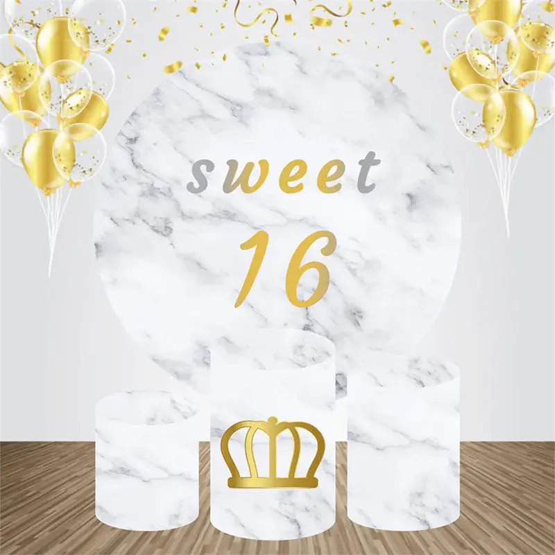 Marble Texture Round 16th Birthday Backdrop Kit - Aperturee
