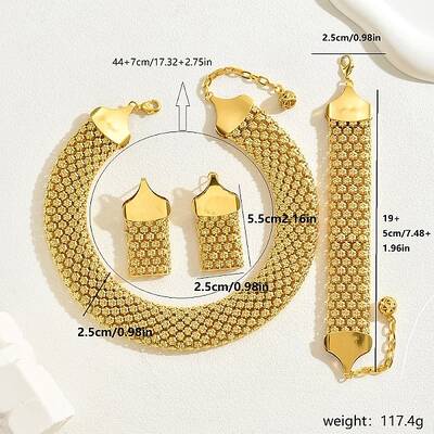 Luxury Exaggerated Iron Choker Necklace & Chain Bracelet & Dangle Stud Earring Jewelry Sets for Women