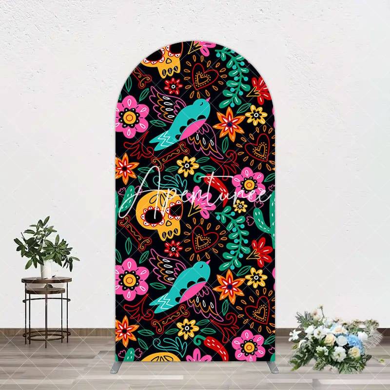 Aperturee Colorful Sugar Skulls Day Of The Dead Arch Backdrop, 1.6X4FT(0.5X1.2M), 38.18 USD, arch backdrop kit, YMGD0Z00-A