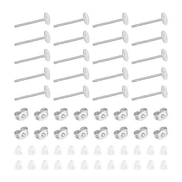 300Pcs 304 Stainless Steel Stud Earring Findings