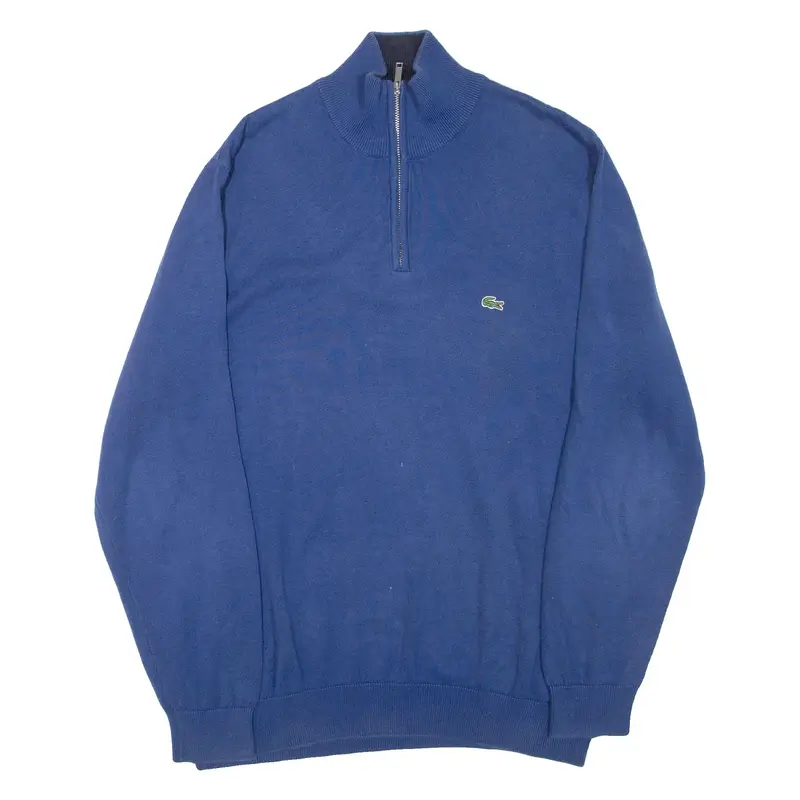 LACOSTE Mens Jumper Blue 1/4 Zip Tight Knit M