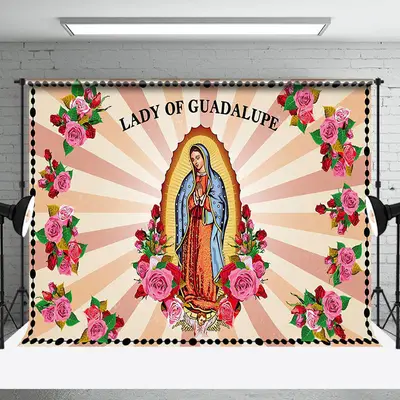 Aperturee Religious Floral Lady Of Guadalupe Worship Backdrop - Aperturee