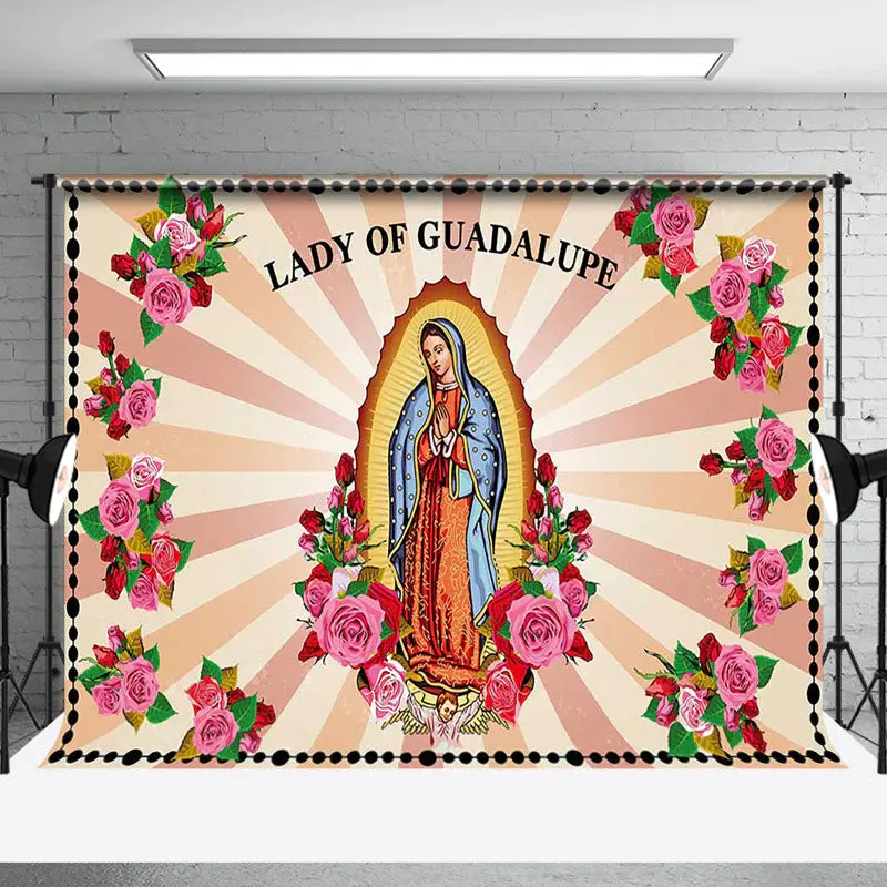 Aperturee Religious Floral Lady Of Guadalupe Worship Backdrop - Aperturee