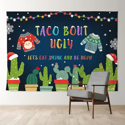 Aperturee Taco Bout Ugly Holiday Merry Christmas Backdrop