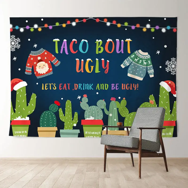 Aperturee Taco Bout Ugly Holiday Merry Christmas Backdrop