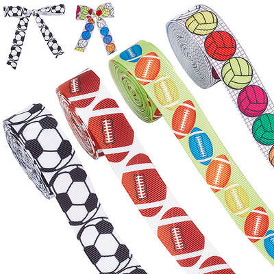 20M 4 Styles Polyester Sport Ball Print Grosgrain Ribbons