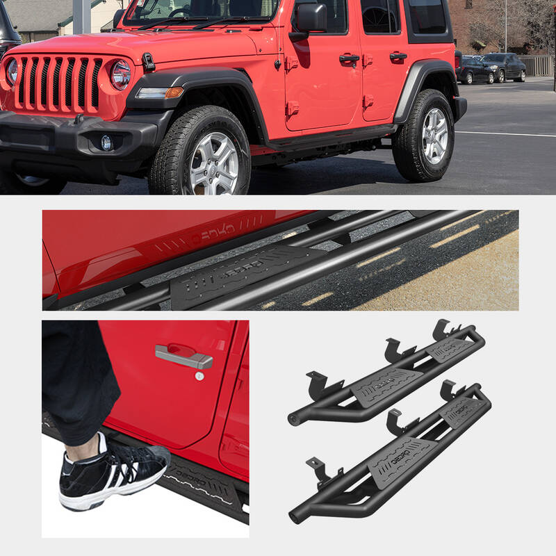 OEDRO Running Boards for 2018-2025 Jeep Wrangler JL & Unlimited 4-Door | Textured Black Side Step Rails Nerf Bars