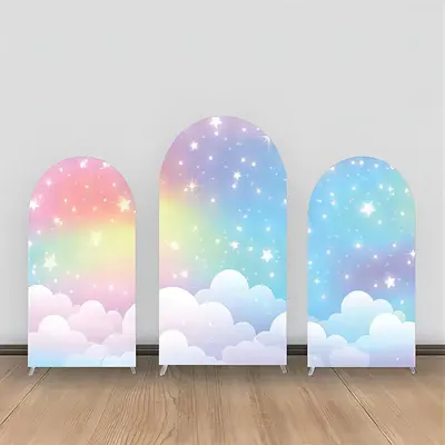Colorful Cloulds Stars Fairy Tale Arch Backdrop Kit - Aperturee