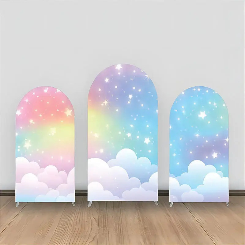 Colorful Cloulds Stars Fairy Tale Arch Backdrop Kit - Aperturee