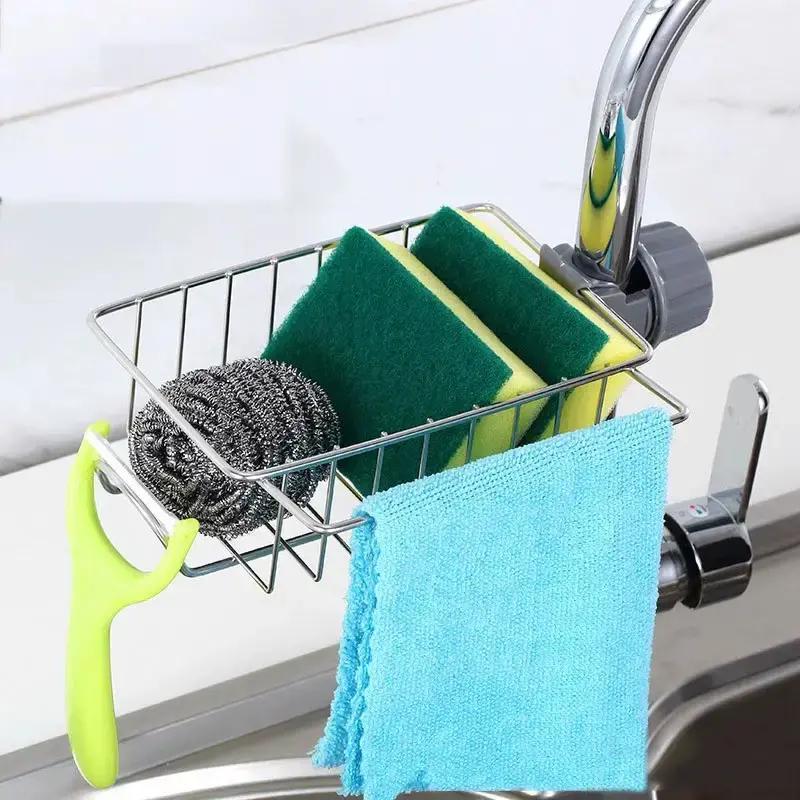 2pcs Kitchen Sink Faucet Organizer, Adjustable Detachable Sponge Holder, Soap Kitchen Sink Drain Rack，Rustproof Stainless, ...