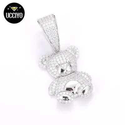 【#P294 】Exquisite Synthetic Moissanite Fashion Bear Pendant Necklace Lovely Animal Bear Pendant For Women Birthday Party ...