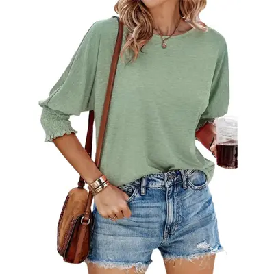 Dokotoo Women's 2024 Fashion Tops 3/4 Sleeve T-Shirts Cute Crewneck Basic Business Tees Blouses