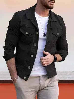 Coofandy Casual Button Denim Jacket, Black / XL