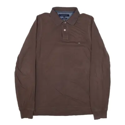 TOMMY HILFIGER Slim Fit Polo Shirt Brown Long Sleeve Mens S