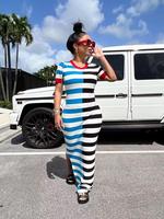 Women's Colorblock Striped Print Split Side Tee Dress, Dresses for Women, Casual Short Sleeve Round Neck Long Dress for Daily...