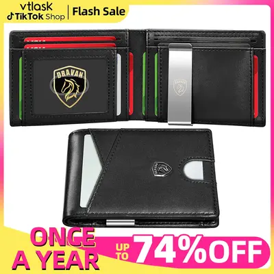 VTLASK 2025 Ultra-thin Mens Wallet for Men billetera de hombre with 11 Slots Minimalist Rfid Blocking Leather Bifold Cardhold...