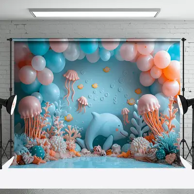 Dolphin Jellyfish Coral Seaworld Cake Smash Backdrop