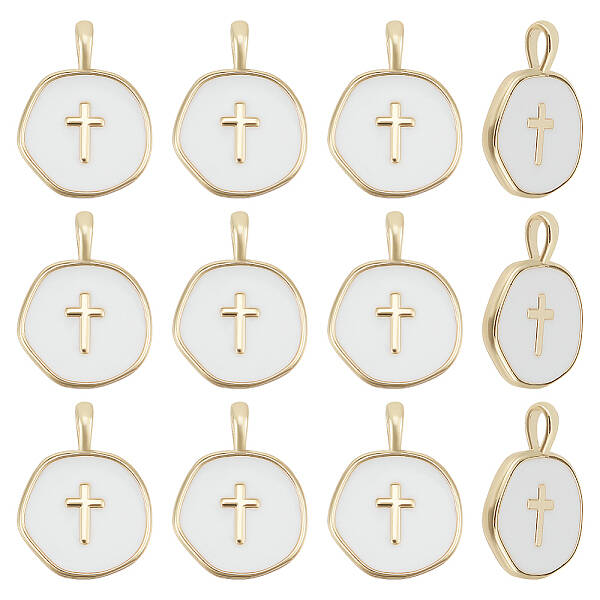 12Pcs Brass Enamel Pendants