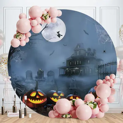 Aperturee Circle Funny Pumpkin Happy Halloween Backdrop