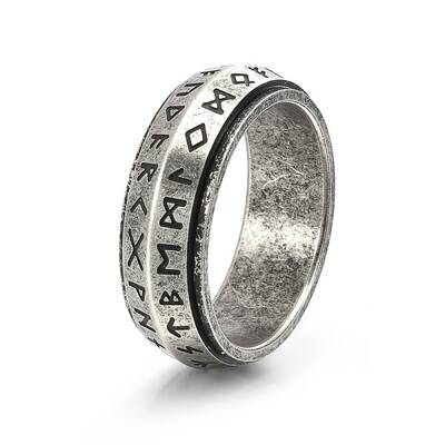 Rune Words Viking Amulet Stainless Steel Rotating Finger Ring