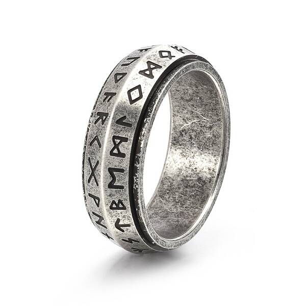 Rune Words Viking Amulet Stainless Steel Rotating Finger Ring