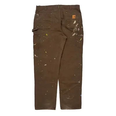 Paint Splatters Carhartt Double Knee Carpenter Trousers - 38W 33L Brown Cotton | Size: 38″ waist