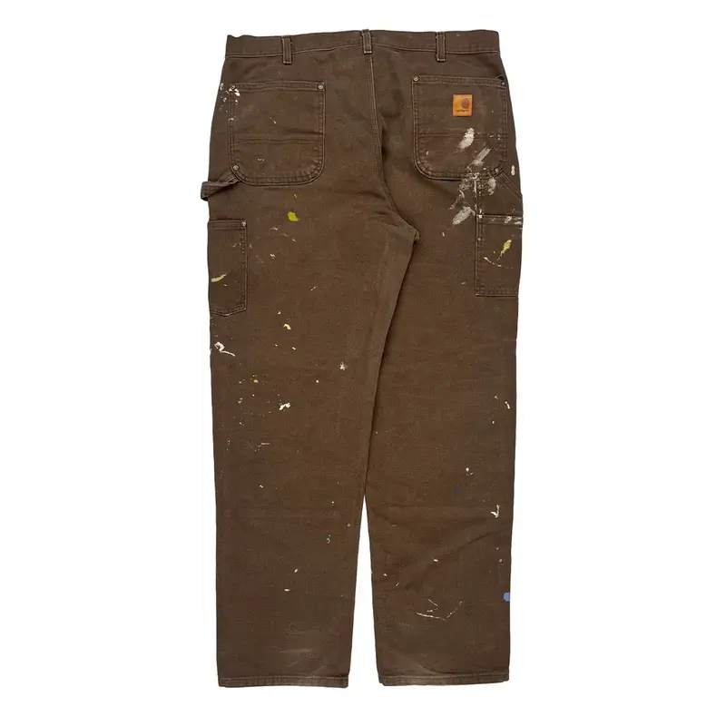 Paint Splatters Carhartt Double Knee Carpenter Trousers - 38W 33L Brown Cotton | Size: 38″ waist